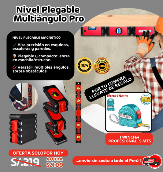 Nivel Plegable Magnético Pro + Wincha Profesional de Regalo